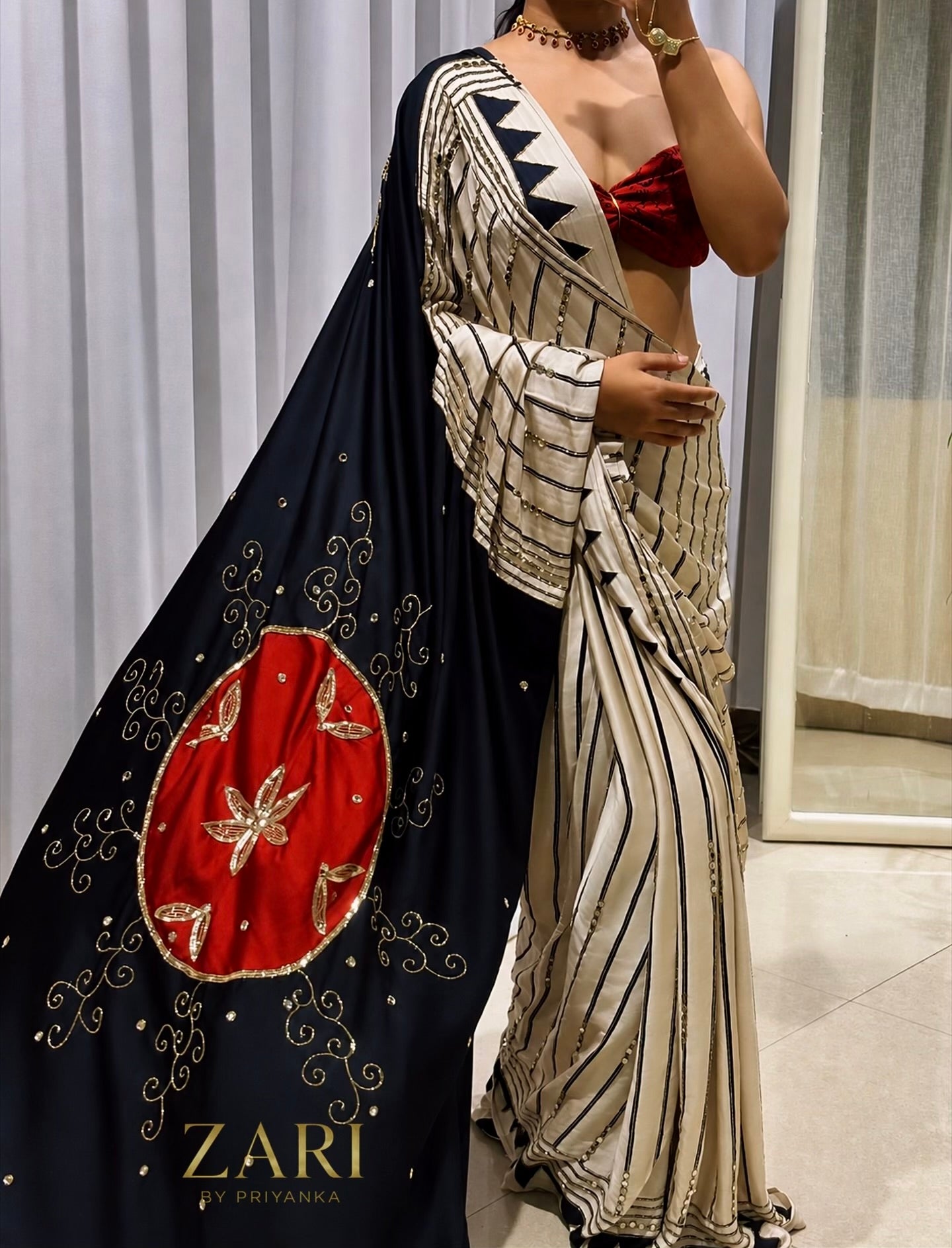 Shaza | Handcrafted Ajrakh Couture Saree [Ready to Dispatch]