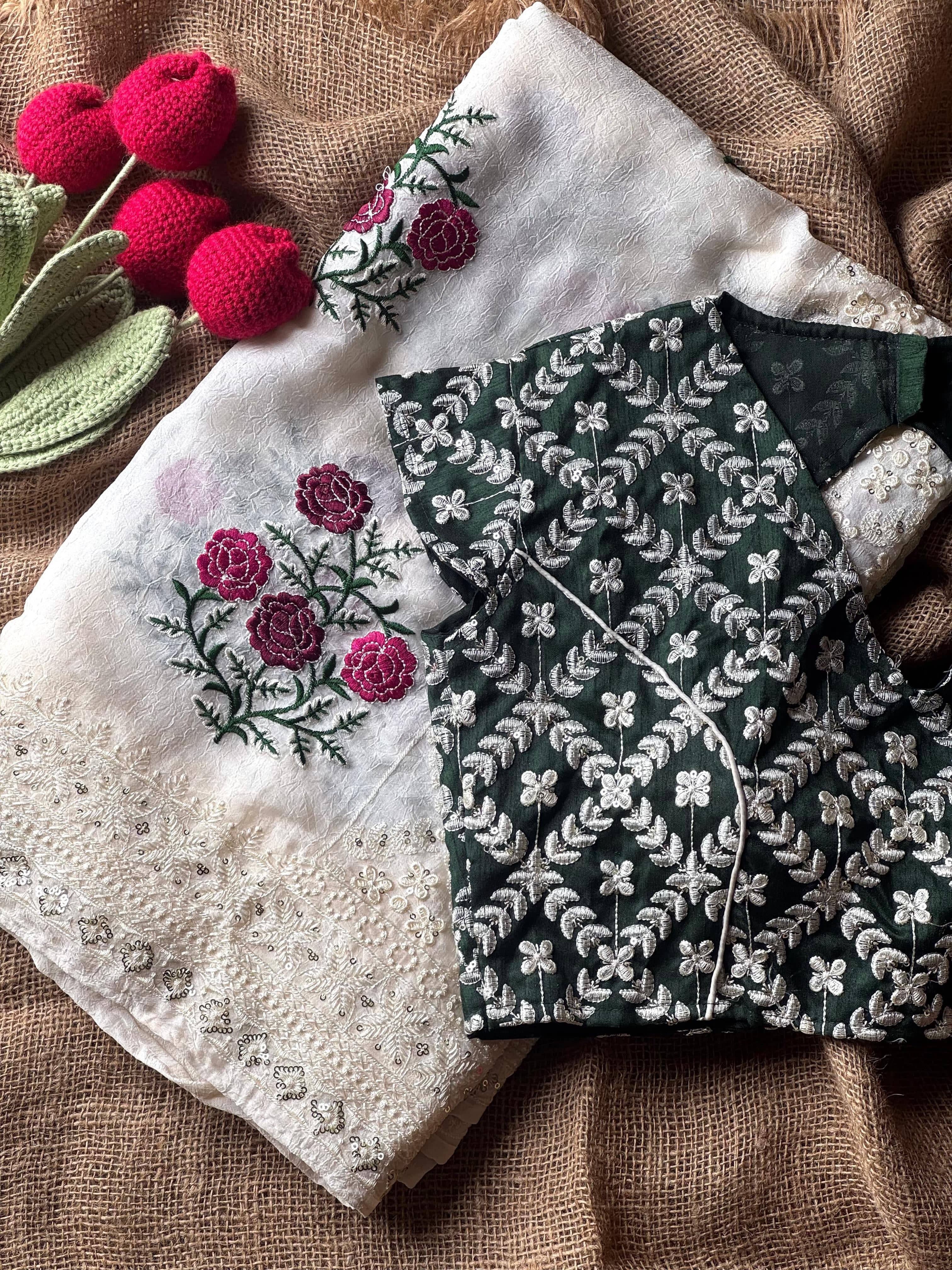 Mia - Pure Chiffon Elegance with Floral Embroidery, Chikankari & Sequin Work