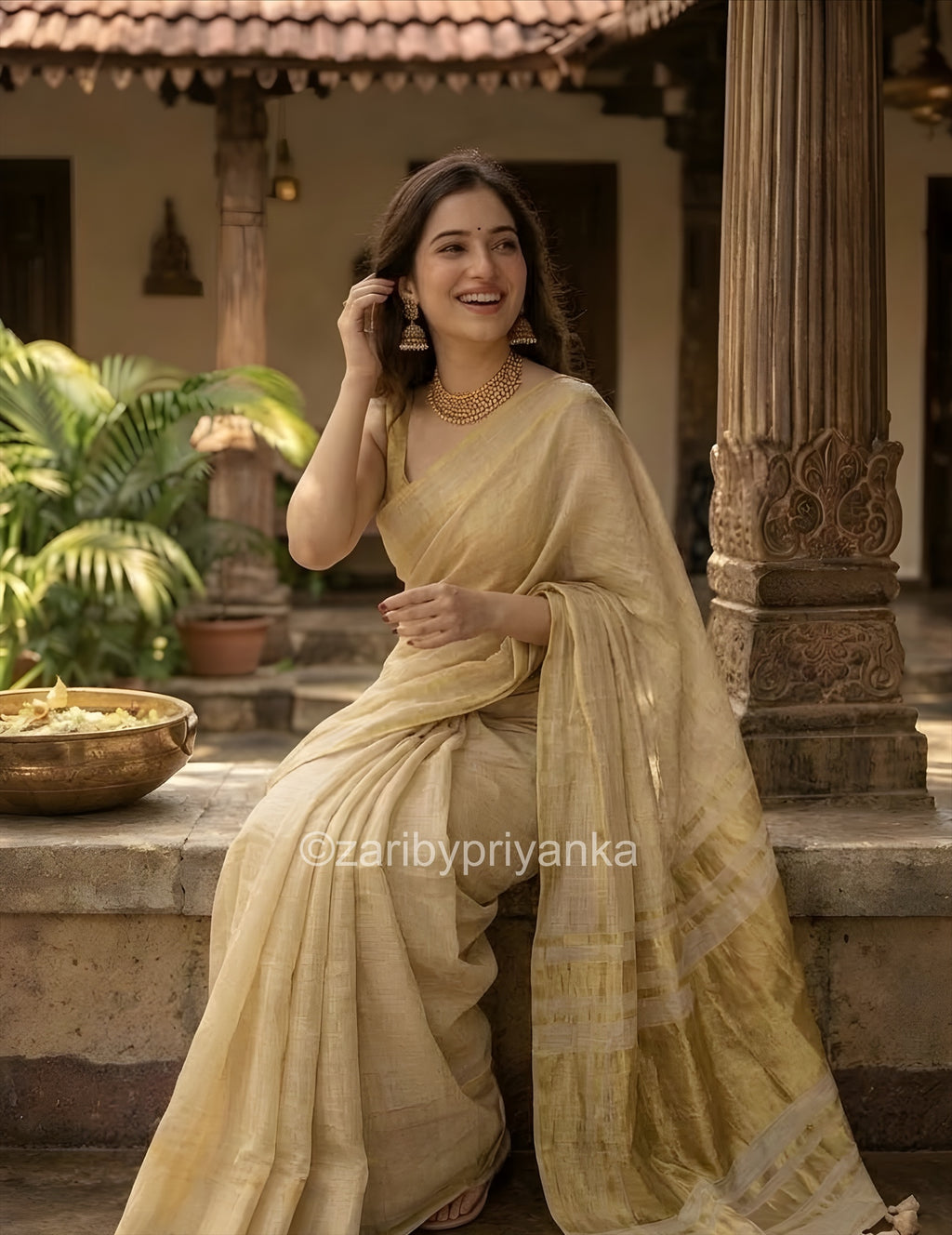 Nirthaya - Gold Tissue Soft Linen Saree