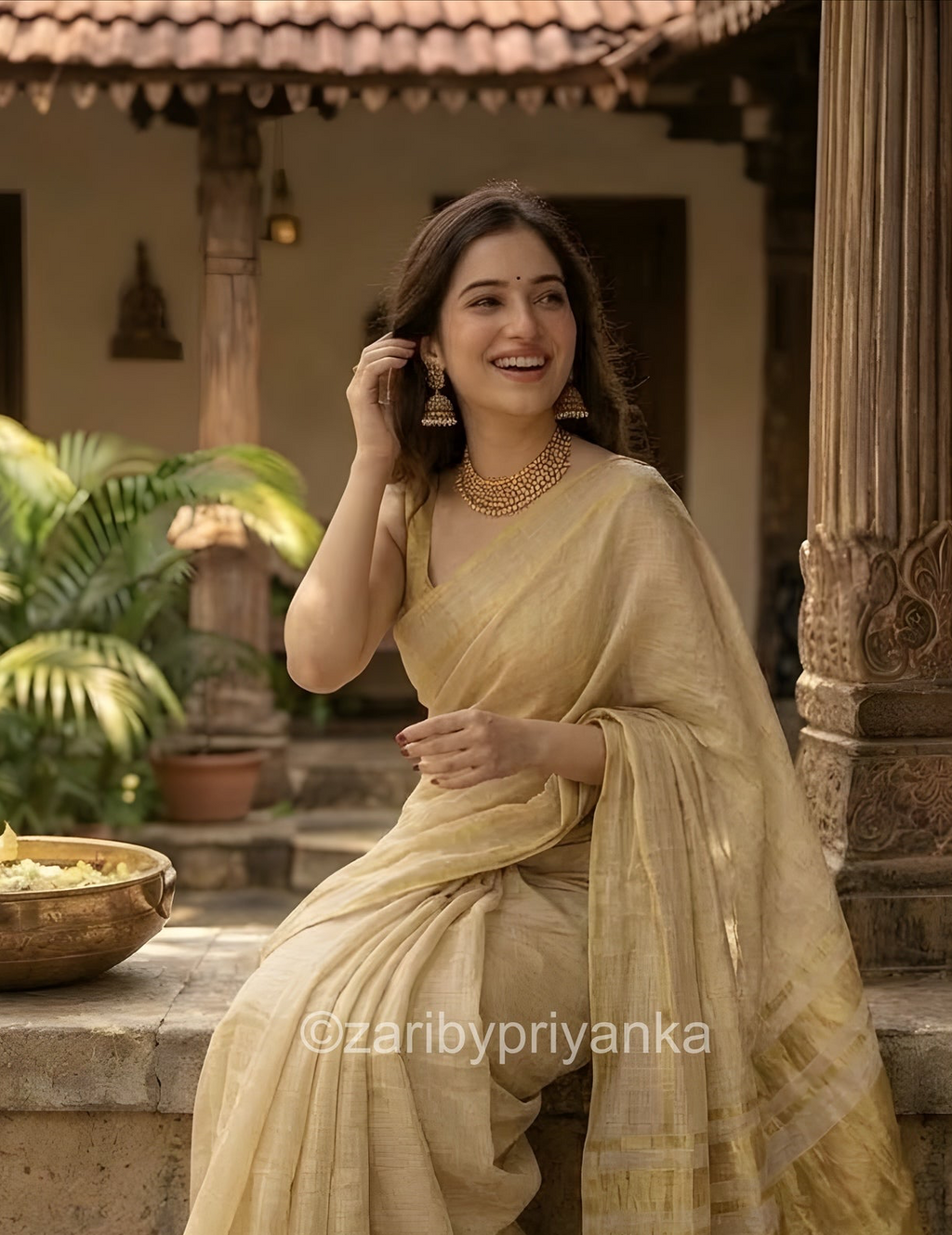 Nirthaya - Gold Tissue Soft Linen Saree