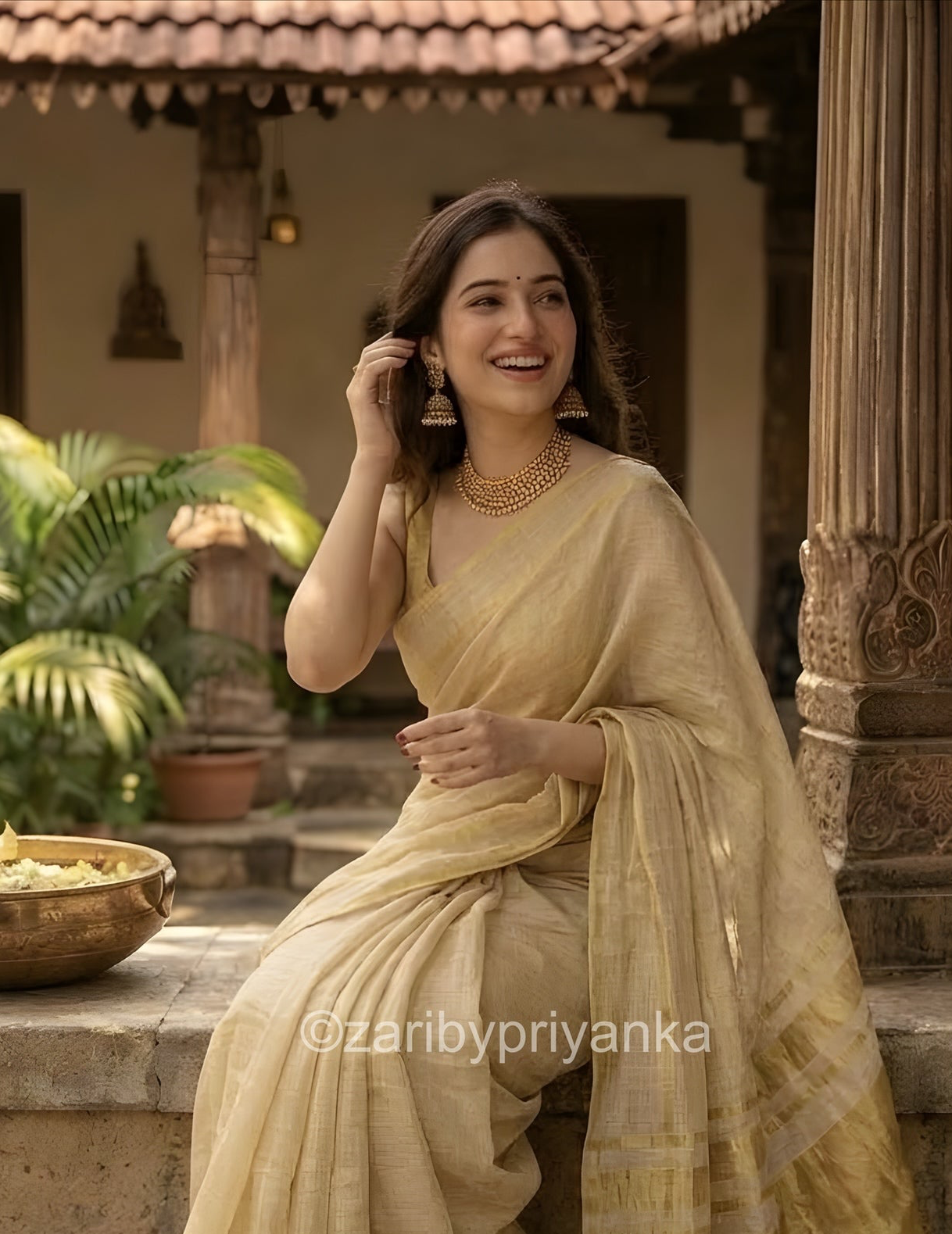 Nirthaya - Gold Tissue Soft Linen Saree