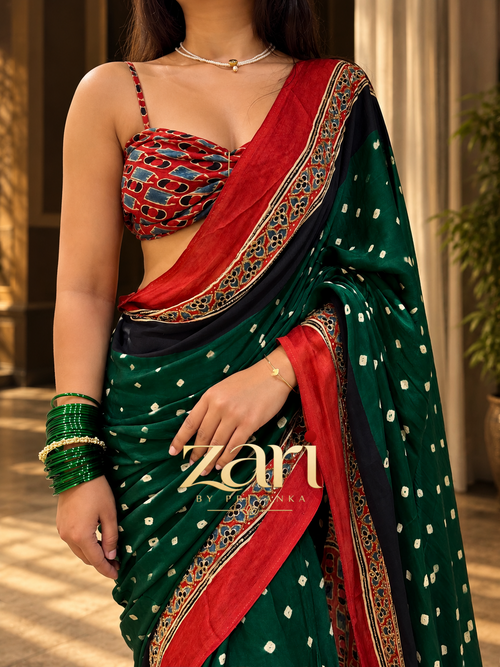 Apsara | Handcrafted Ajrakh Bandhej Couture Saree