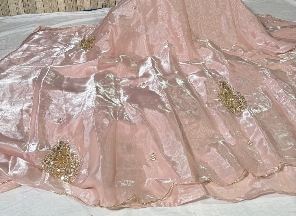Neha 1 - Hot Pink Hand-Embellished Tissue Crepe Silk Saree