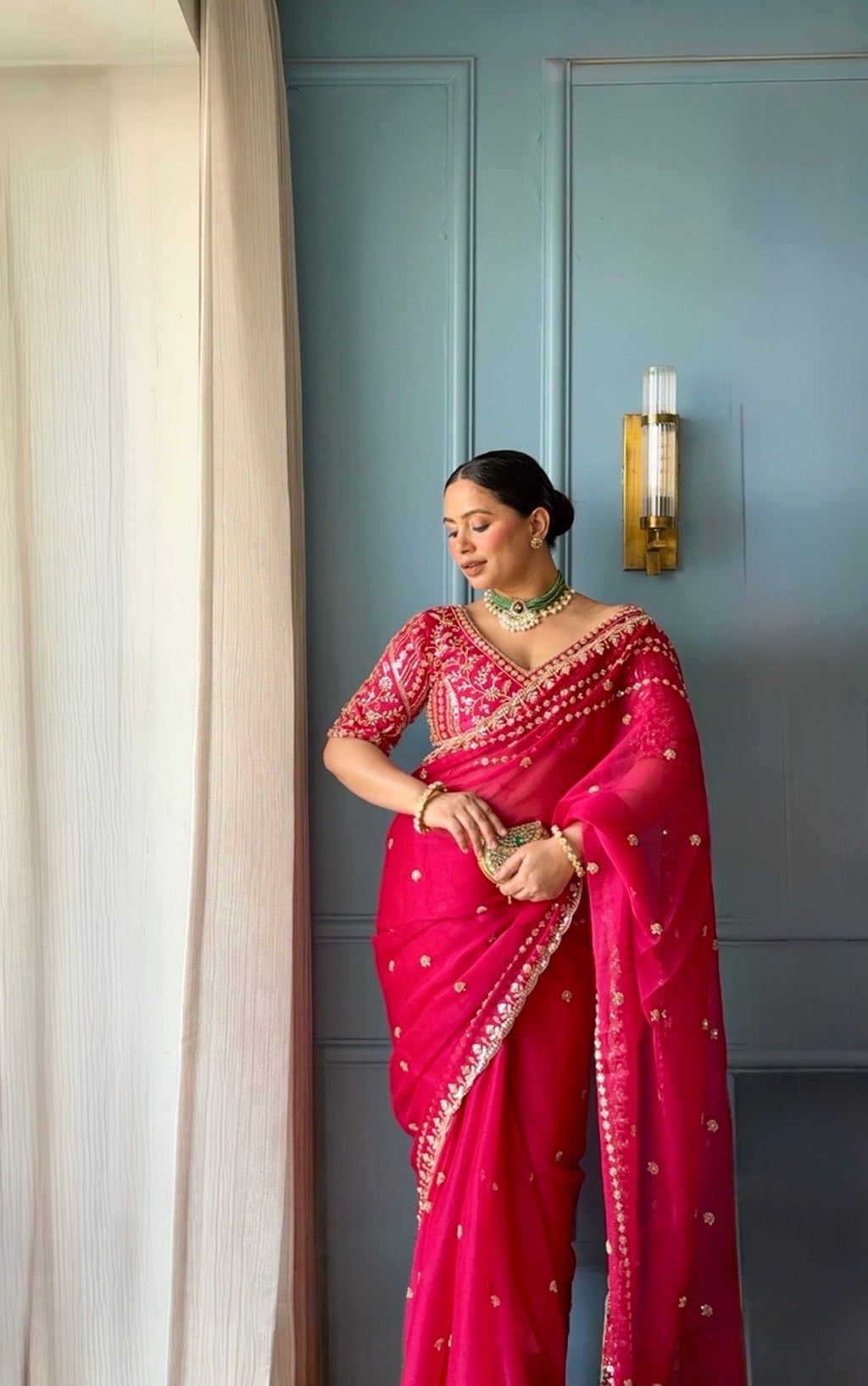 Nikkat - Fuchsia Tissue Silk Cocktail Saree