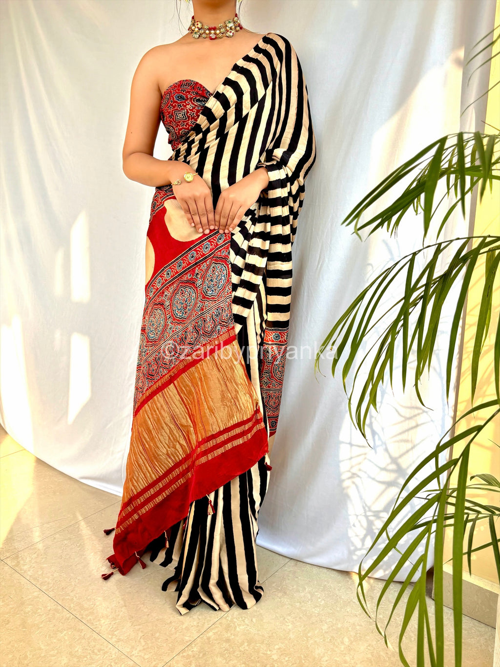 Mehr - Pure Modal Silk Ajrakh Hand Block Printed Saree