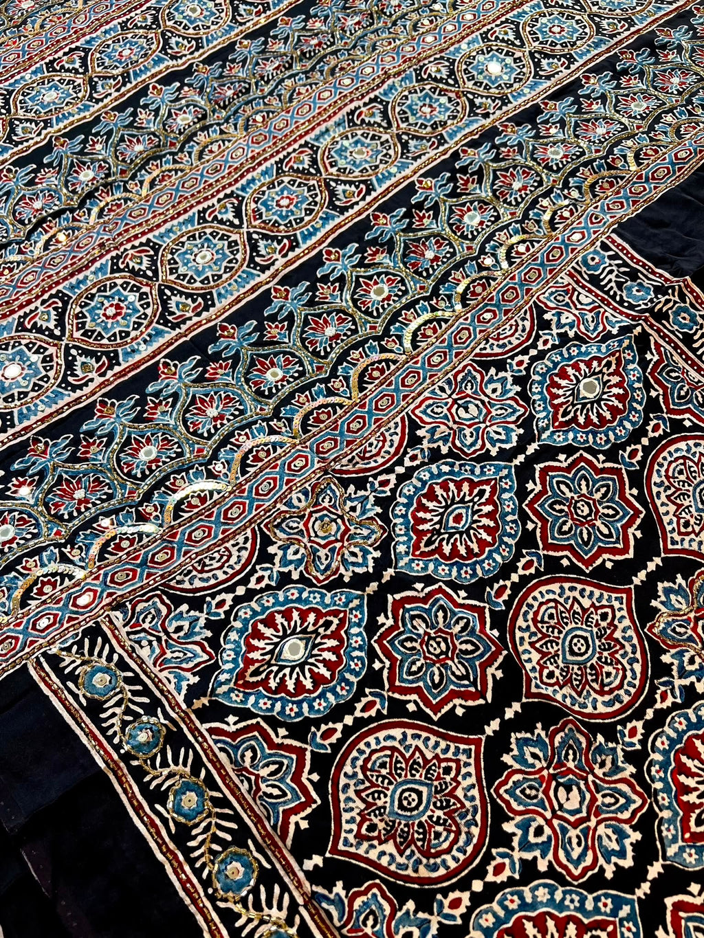 Naina | Handcrafted Ajrakh Couture Saree [Ready to Dispatch]