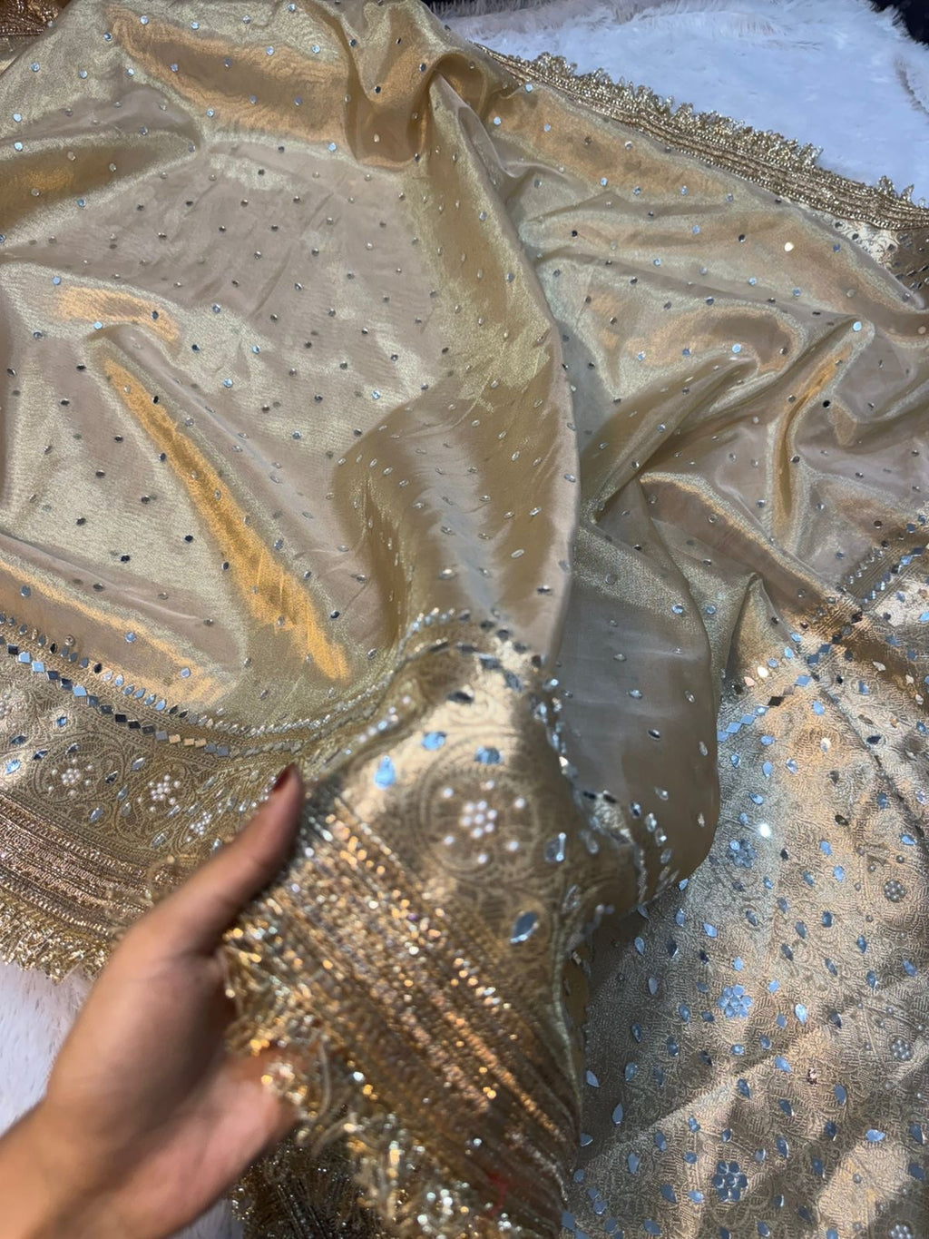 Teja - Glass Tissue Silk Saree with Handwork