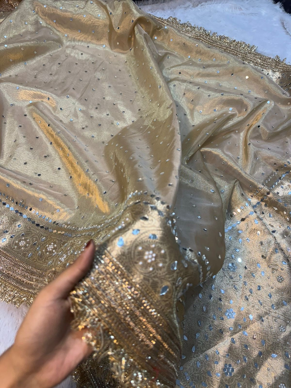 Teja - Glass Tissue Silk Saree with Handwork