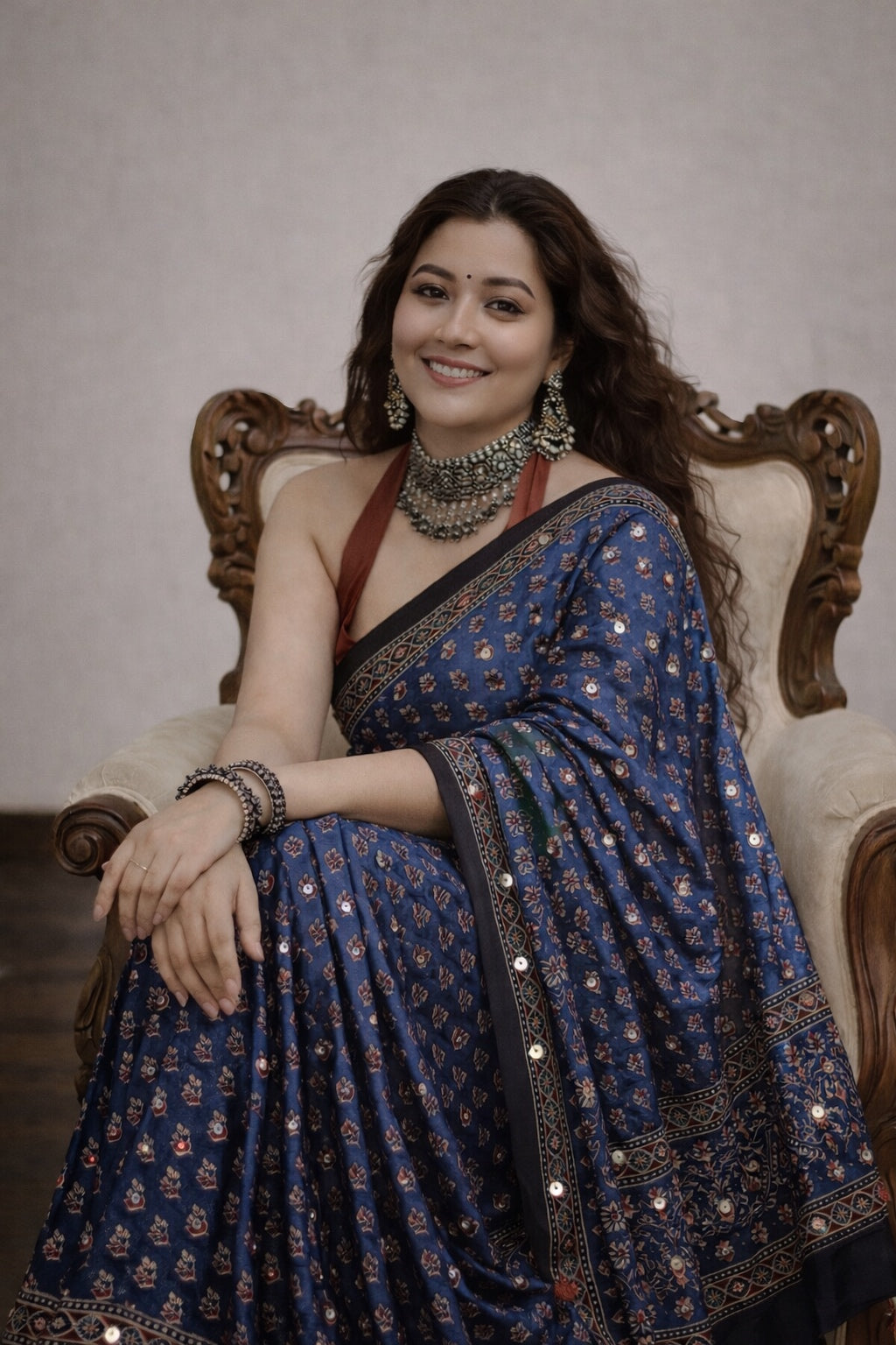 Ajrakh - Pure Modal Mirror Designer Saree