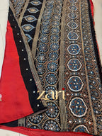 Dua | Handcrafted Ajrakh Couture Saree with heavy handwork [Ready to dispatch]