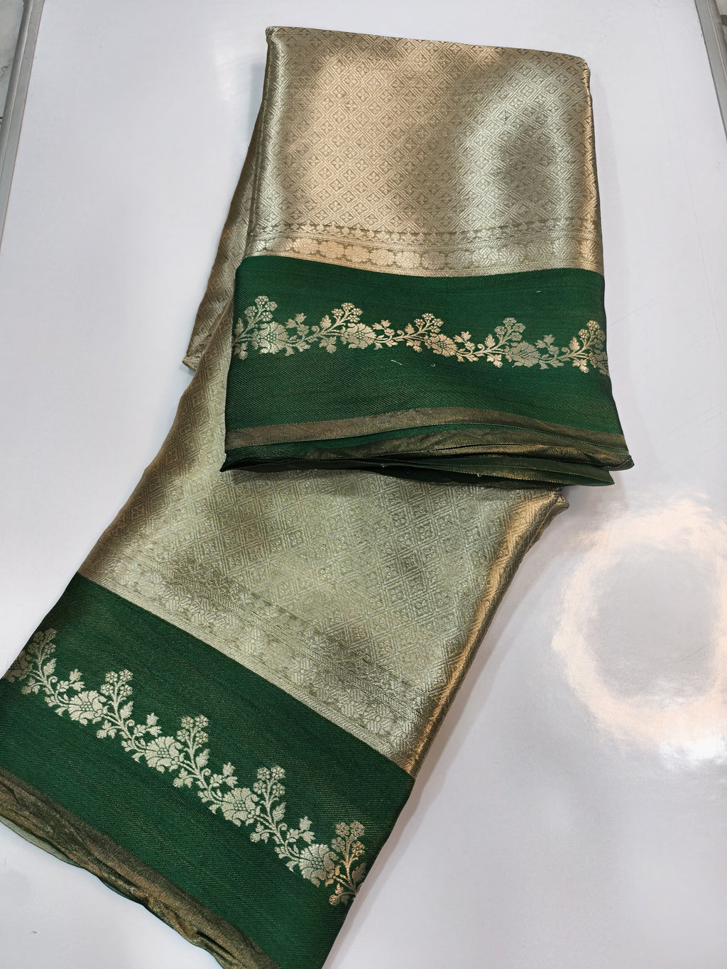 Sakhi - Regal Silver-Gold Pure Tissue Brocade saree
