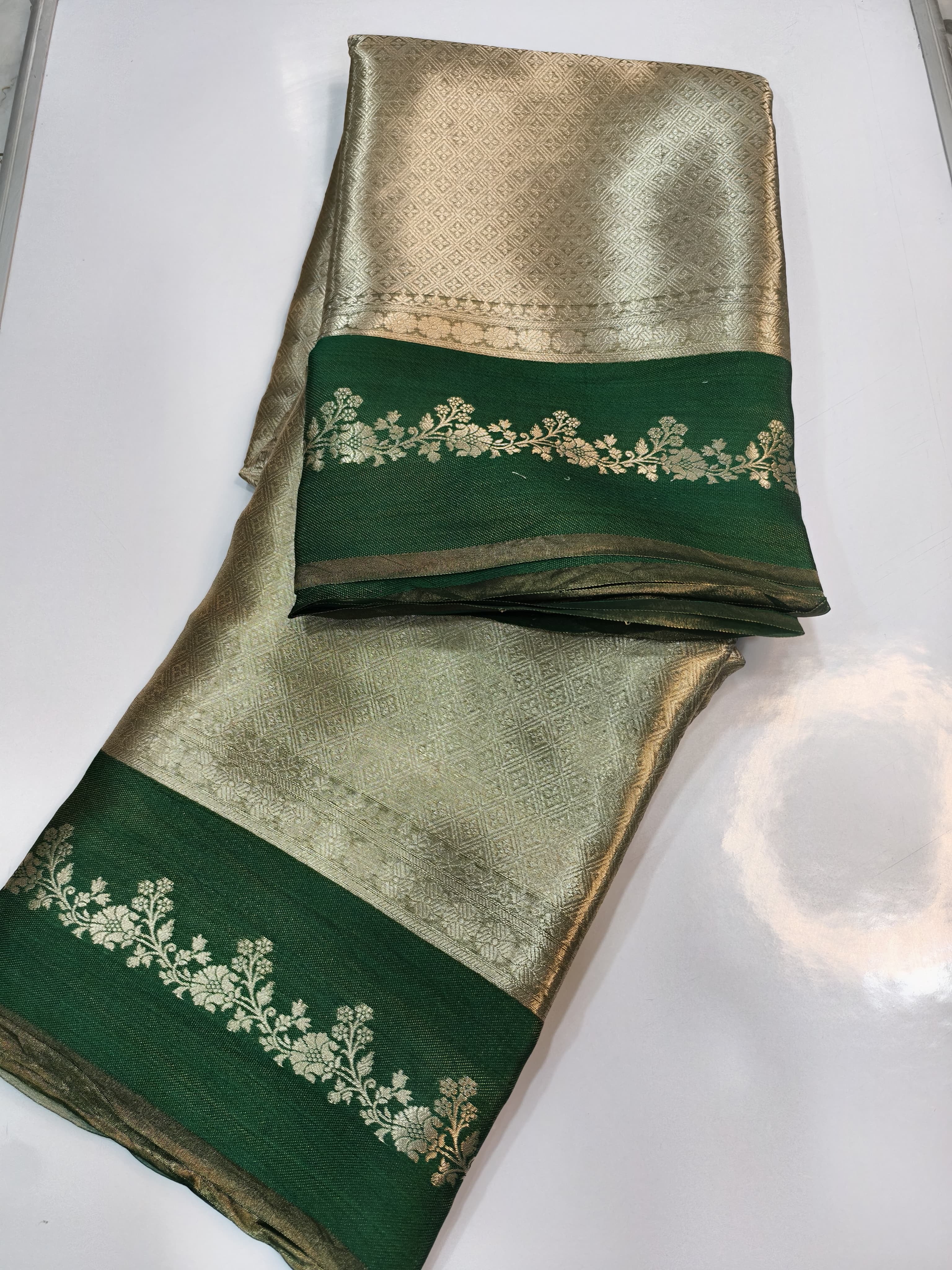Sakhi - Regal Silver-Gold Pure Tissue Brocade saree