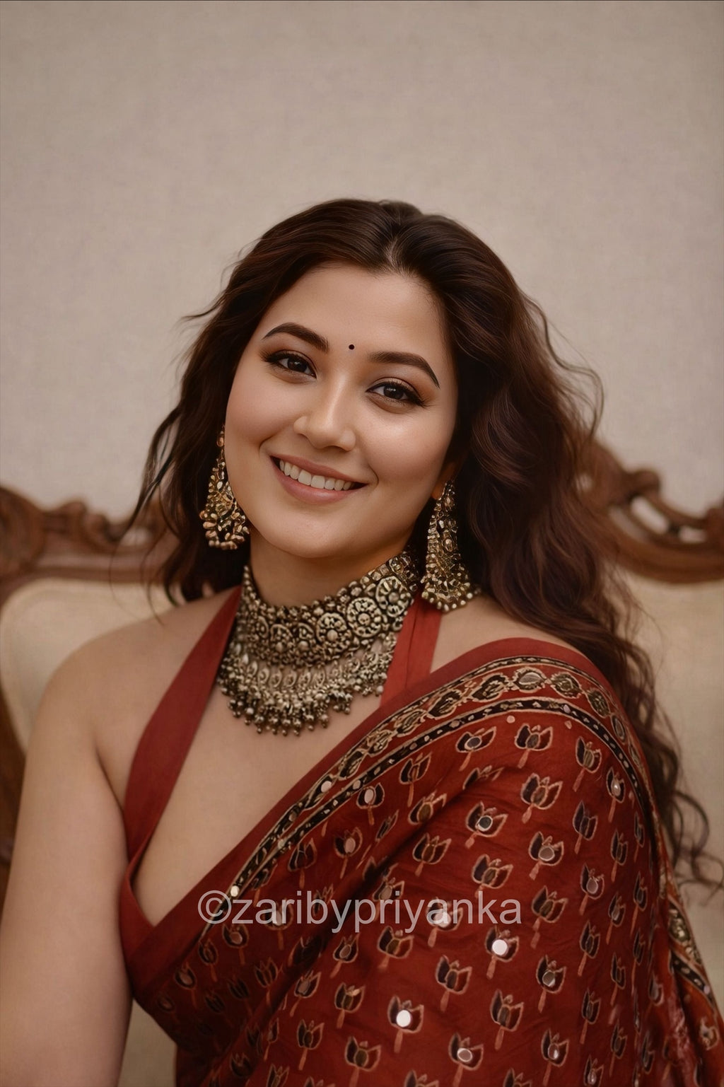 Tulsi -  Designer Pure Modal Ajrakh Mirror saree