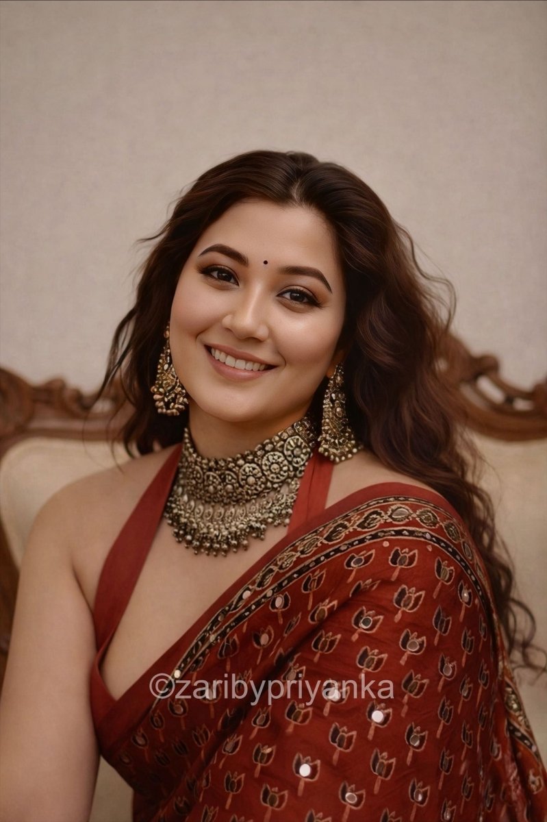 Tulsi - Designer Pure Modal Ajrakh Mirror saree - Zari by Priyanka