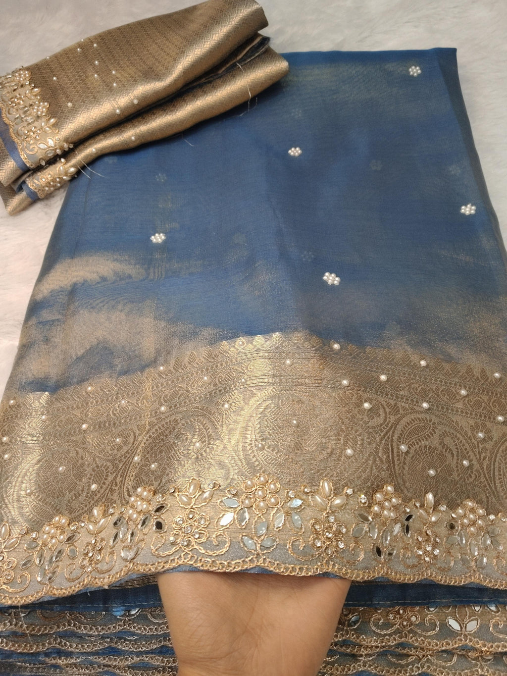 Shehnaz - Maharani Glass Tissue Silk Saree with Handwork