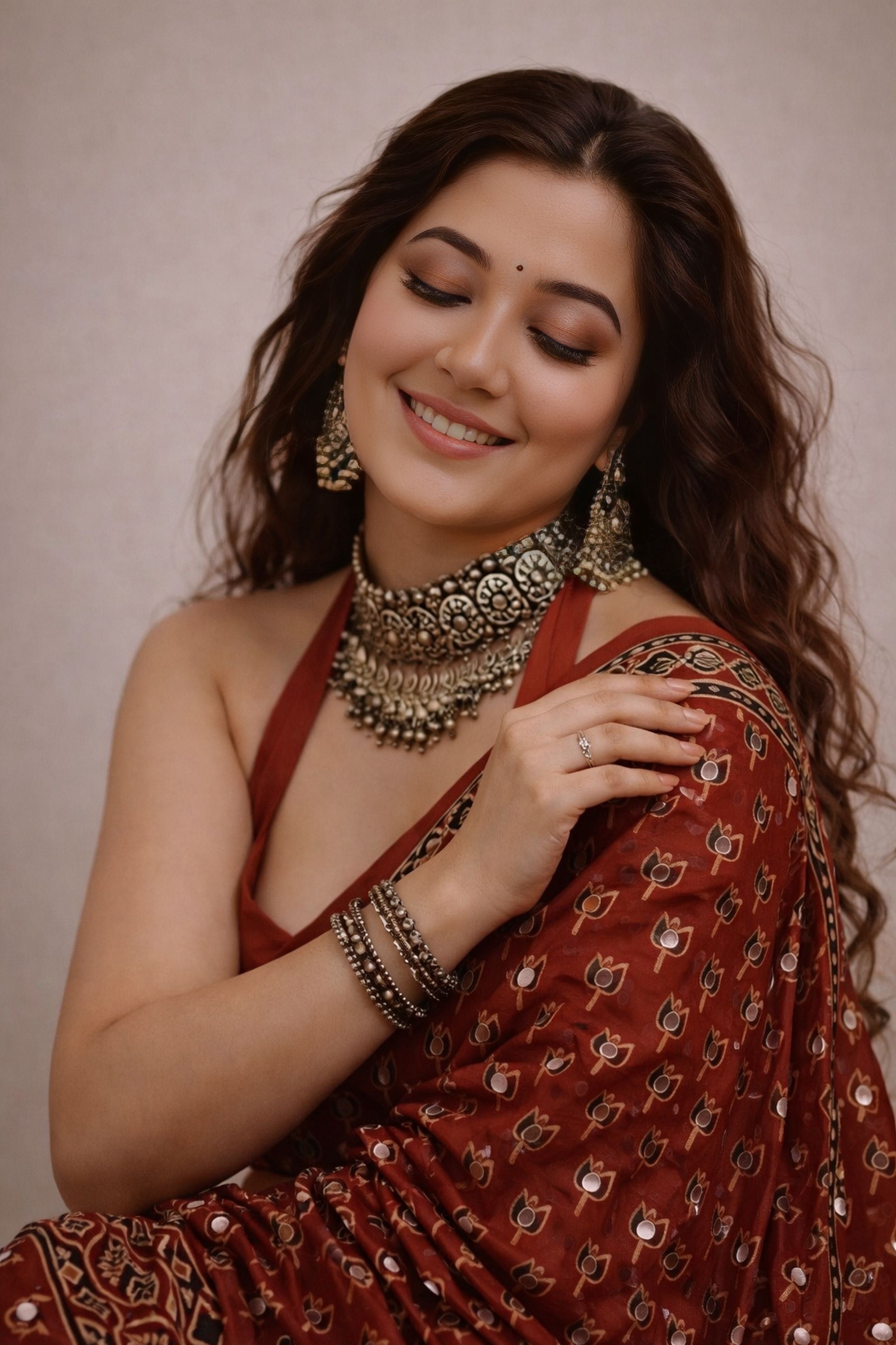 Ajrakh - Pure Modal Mirror Designer Saree