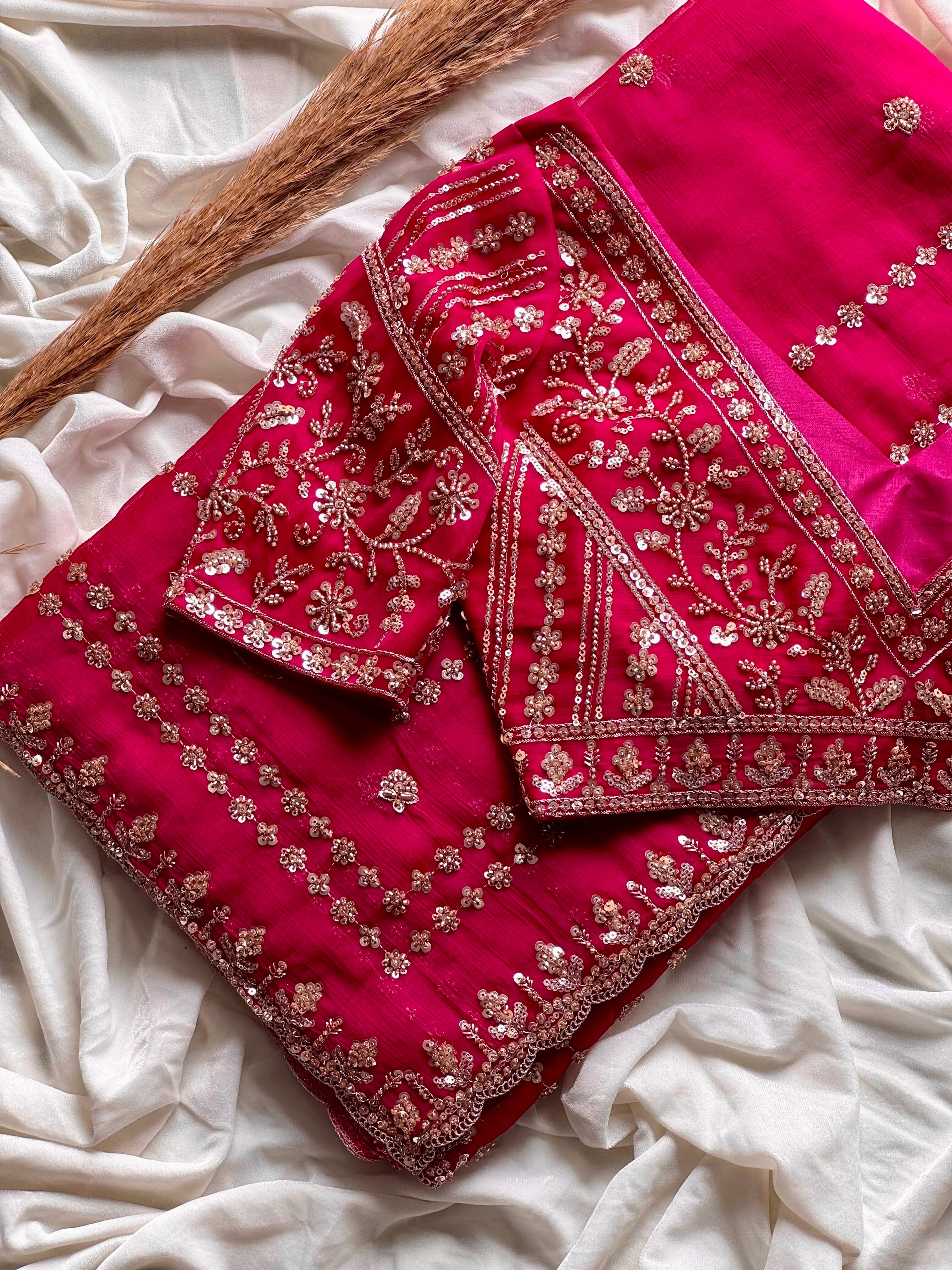 Nikkat - Fuchsia Tissue Silk Cocktail Saree