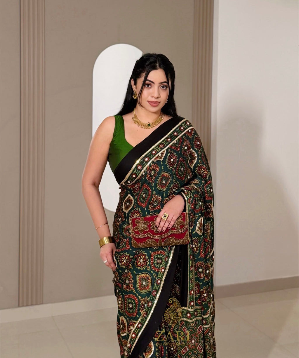 Sravti | Handcrafted Ajrakh Couture Saree