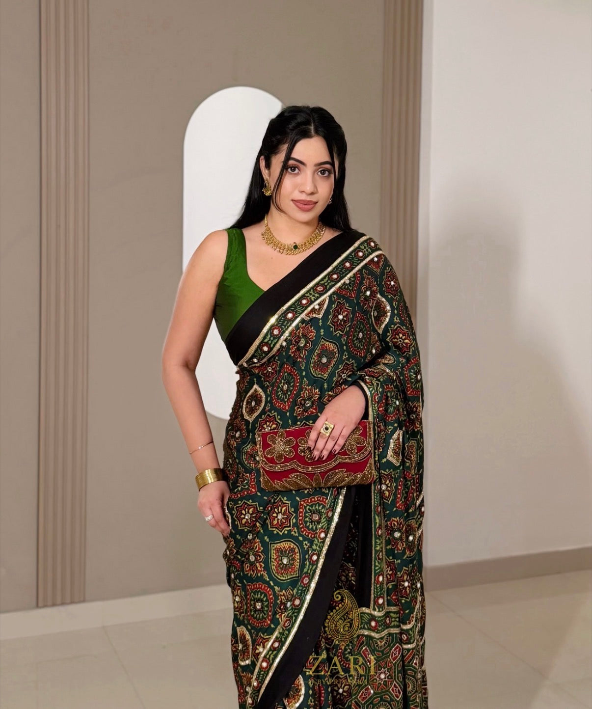 Sravti | Handcrafted Ajrakh Couture Saree