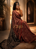Alia | Handcrafted Ajrakh Couture Saree [Ready to Dispatch]
