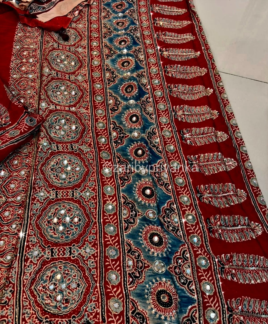 Zalak - Designer Ajrakh Handworked Saree