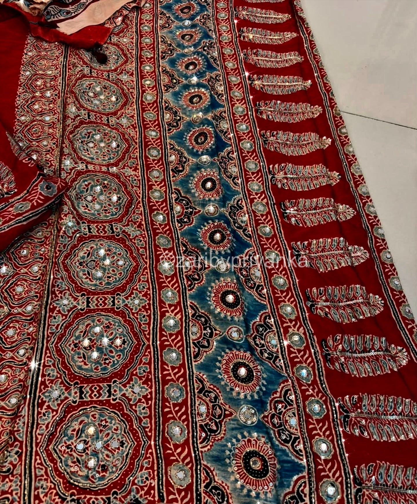 Zalak - Designer Ajrakh Handworked Saree