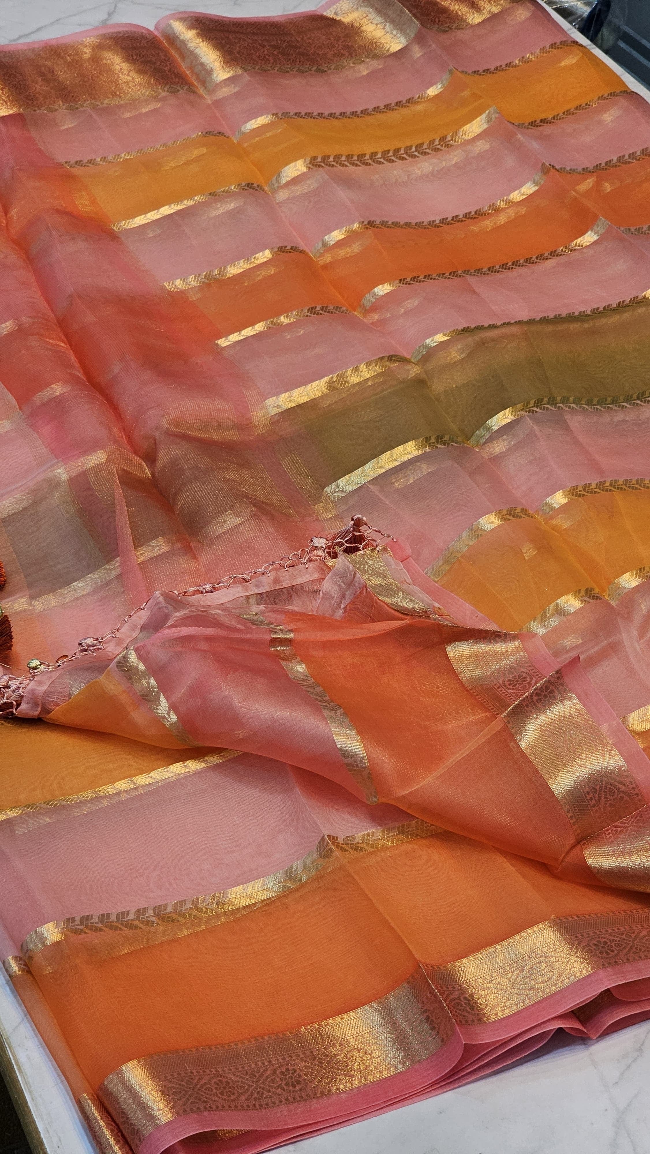 Laya -  Pure Organza Silk Stripe Rangkat Saree