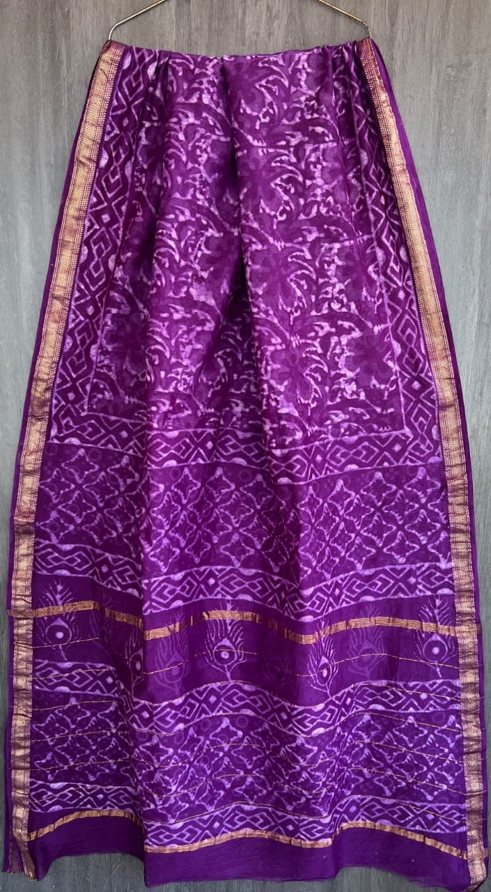 Rasha - Bagru Handblock & Ajrakh Printed Pure Maheshwari Silk Saree