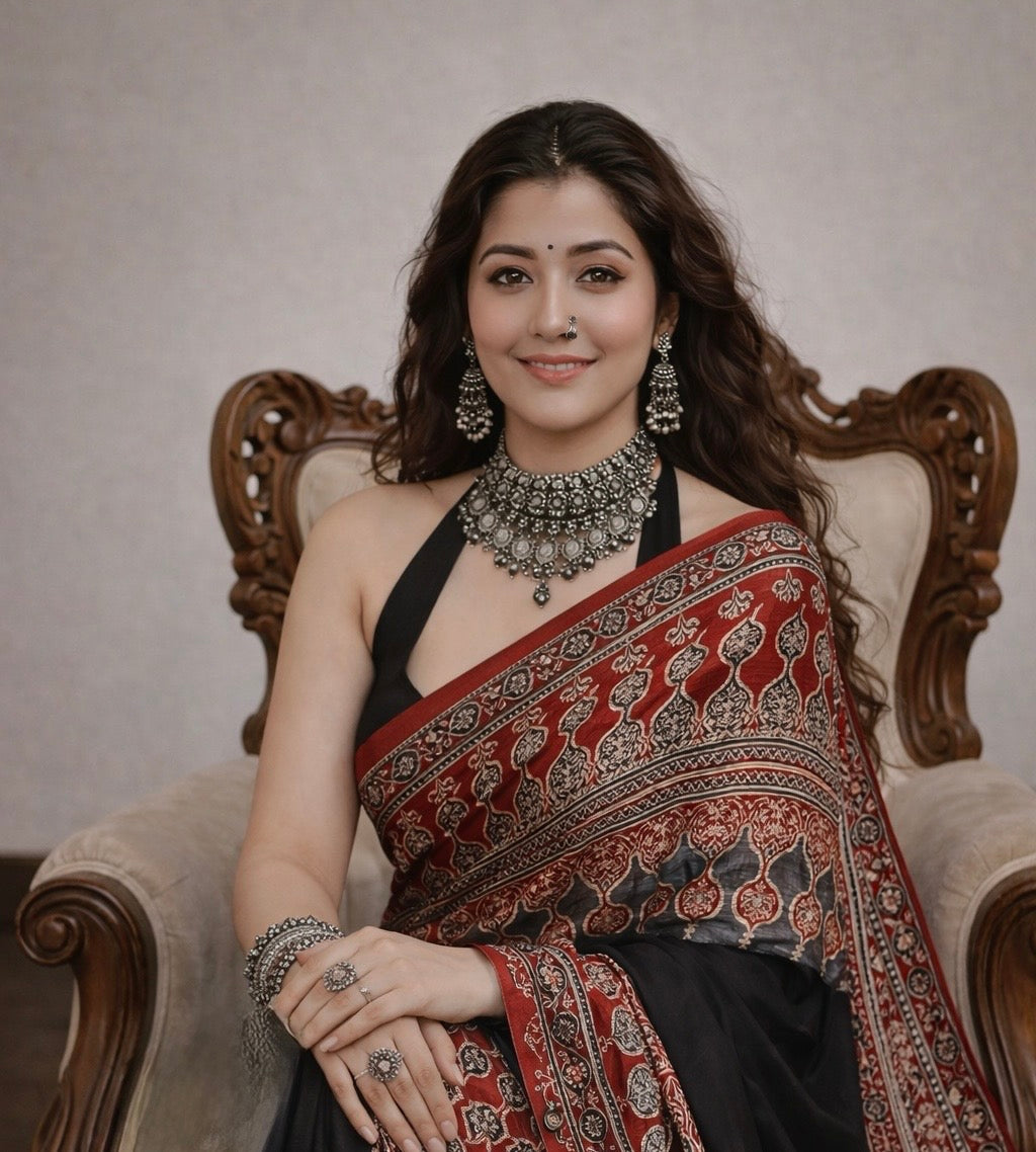 Sindoor  - Pure Modal Ajrakh saree