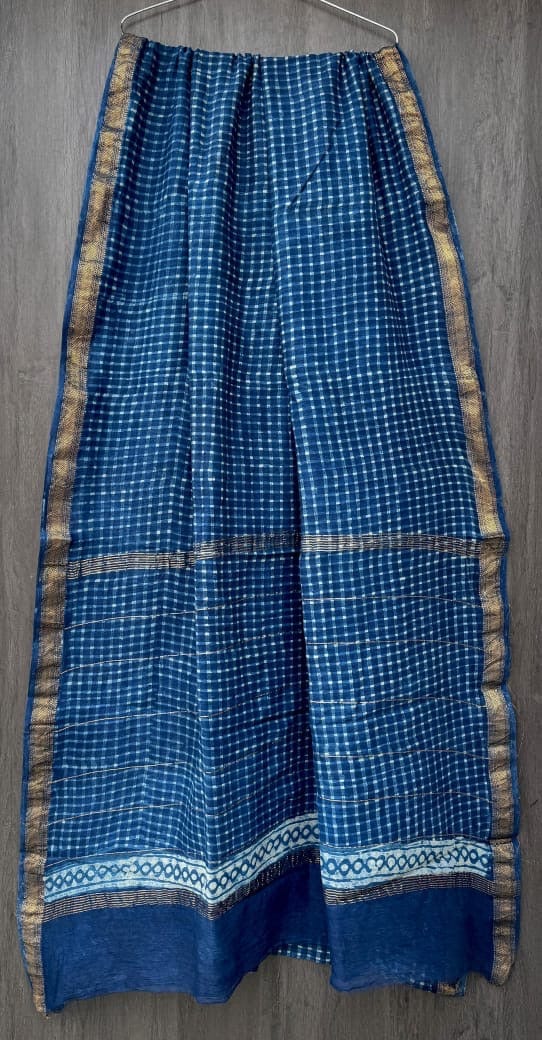 Rasha - Bagru Handblock & Ajrakh Printed Pure Maheshwari Silk Saree