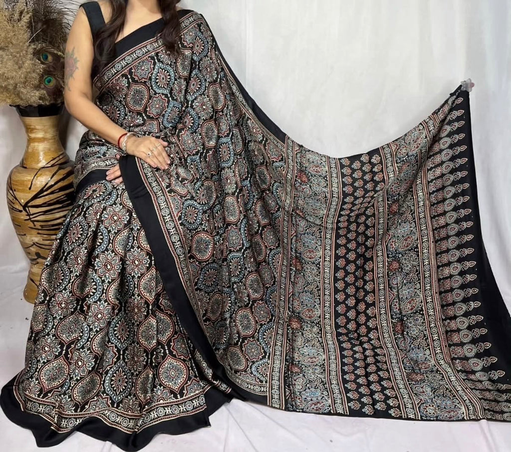 Maraaya - Designer Pure Modal Ajrakh Mirror saree