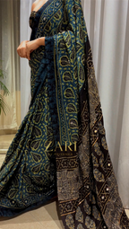 Radha | Handcrafted Ajrakh Couture Saree [Ready to Dispatch]