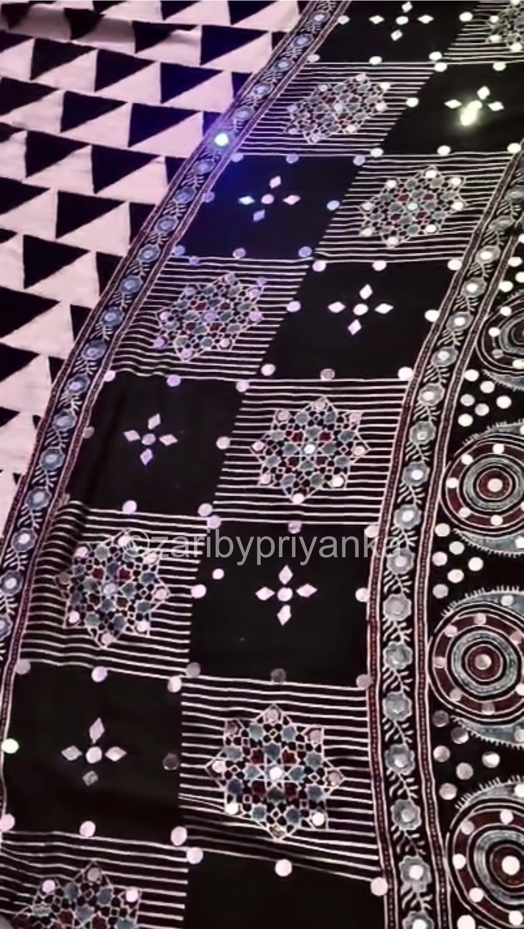 Tanima - Pure Modal Ajrakh Mirror work saree