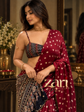 SIMA | Maroon Handcrafted Ajrakh Bandhej Couture Saree