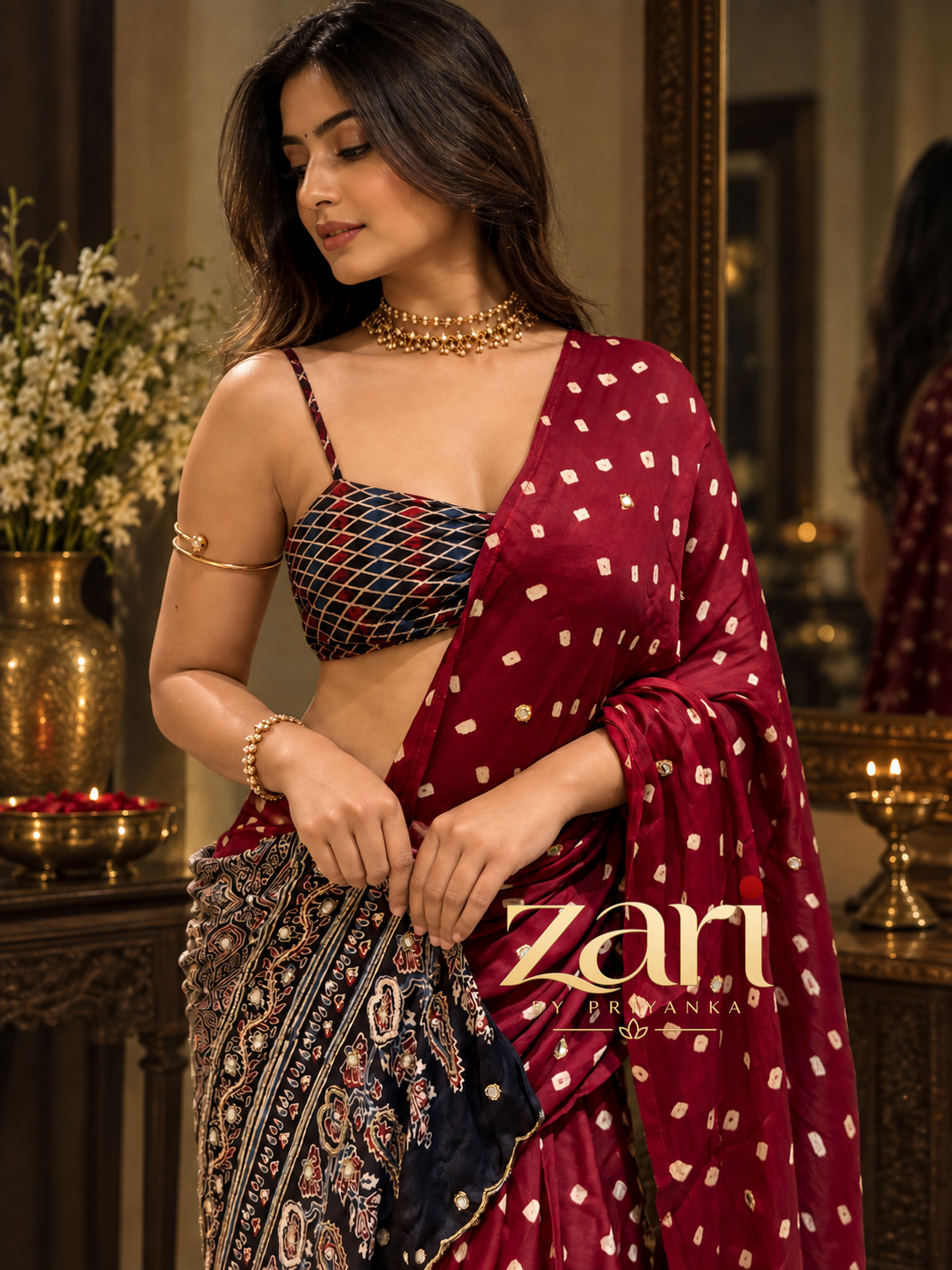 SIMA | Handcrafted Ajrakh Bandhej Couture Saree