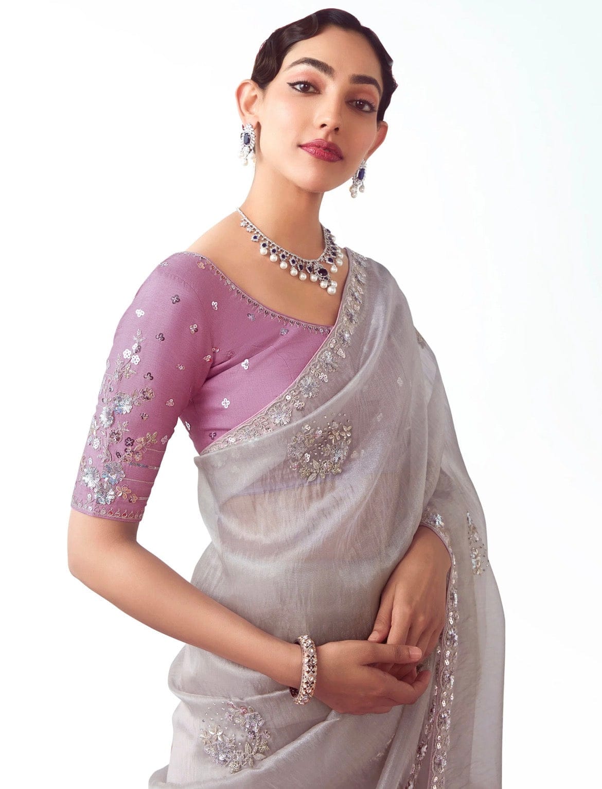 Mira - Premium Organza Silk Saree with Multicolour Sequins & Designer Blouse