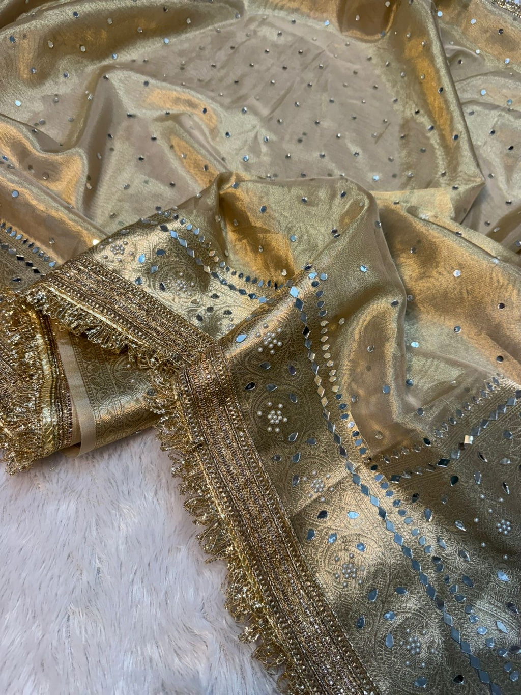 Teja - Glass Tissue Silk Saree with Handwork