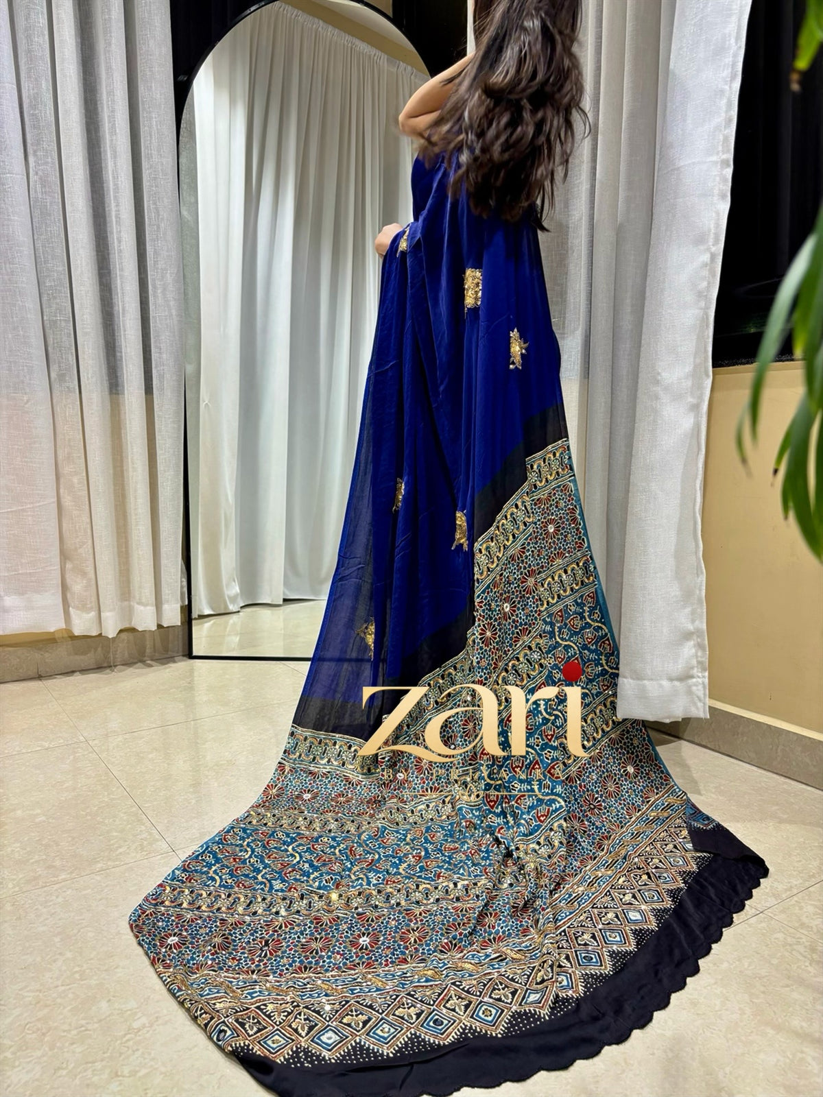 Menka | Handcrafted Ajrakh Couture Saree [Ready to Dispatch]