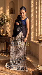 Diva | Handcrafted Ajrakh Couture Saree [Ready to Dispatch]