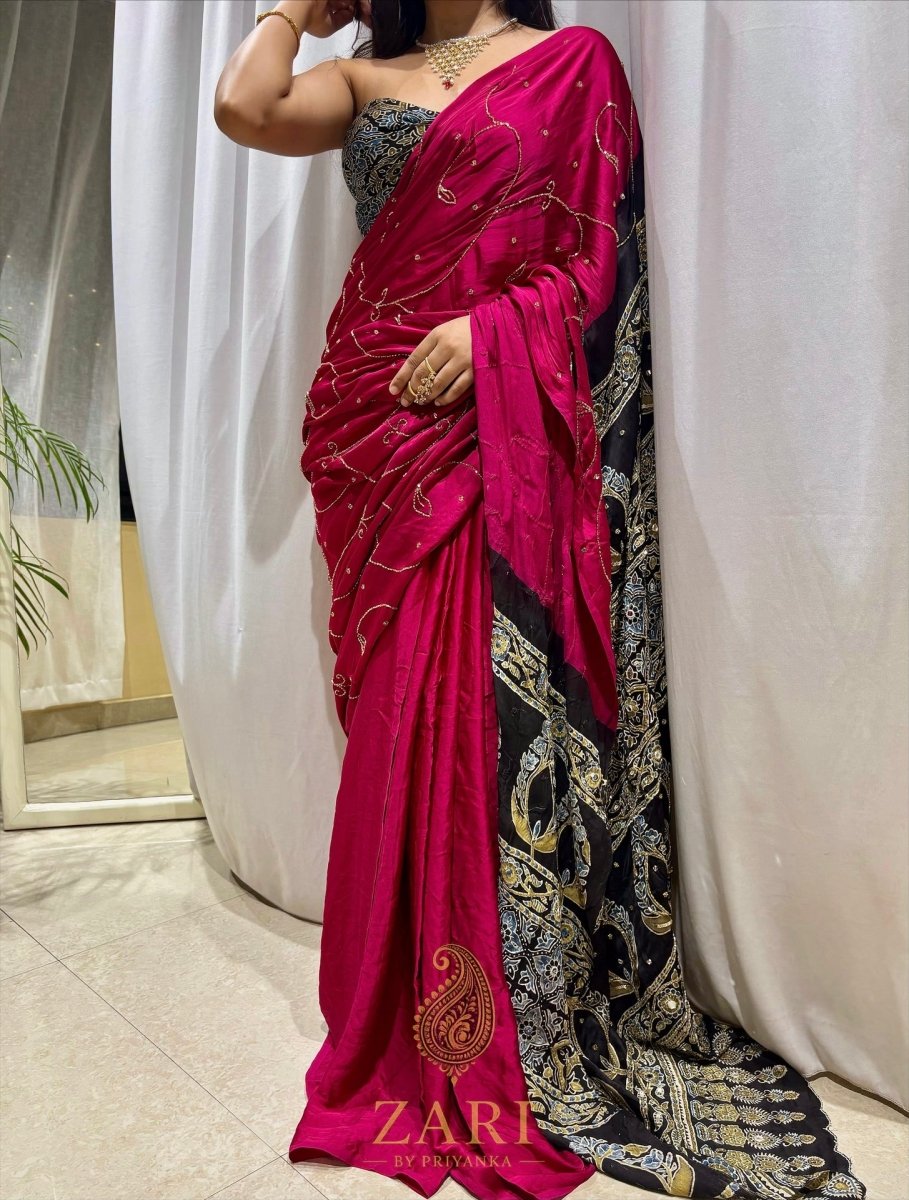 Jannat | Designer Handcrafted Ajrakh Saree - Zari by Priyanka