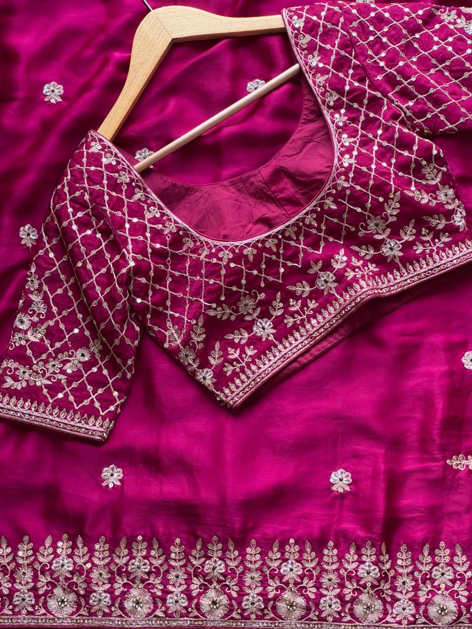 Aari - Rani Pink soft tissue saree