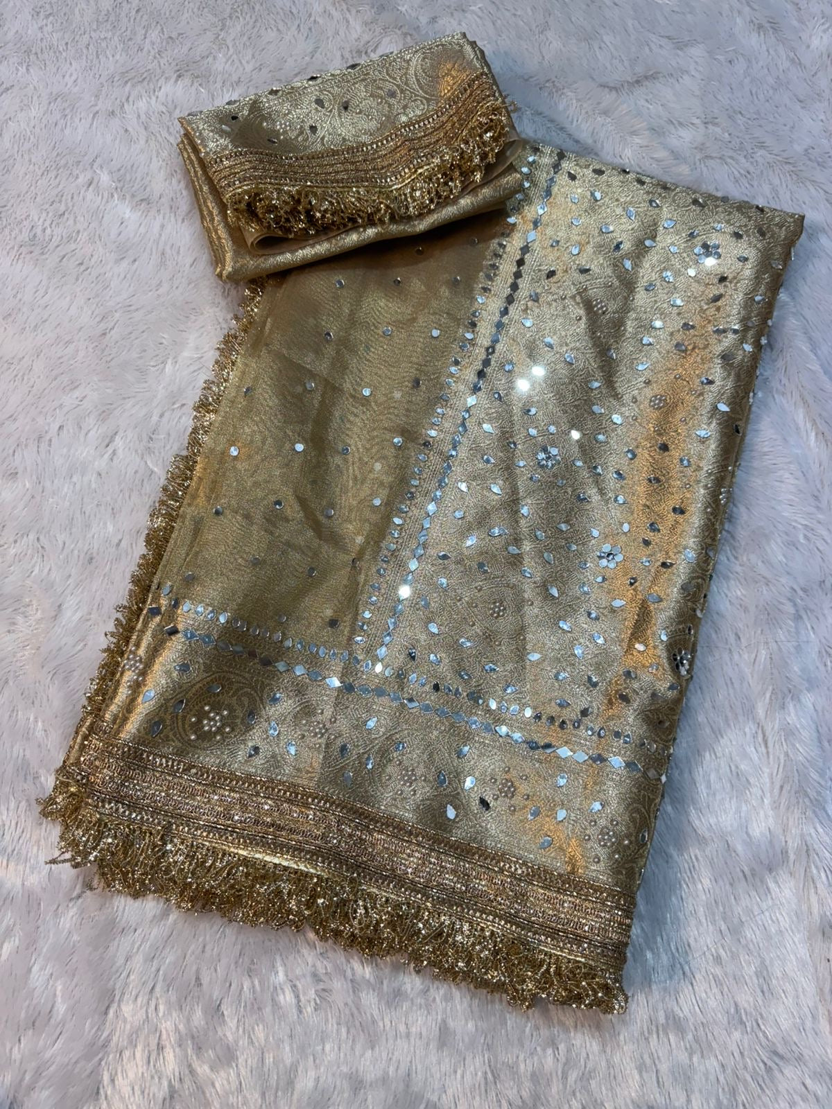 Teja - Glass Tissue Silk Saree with Handwork