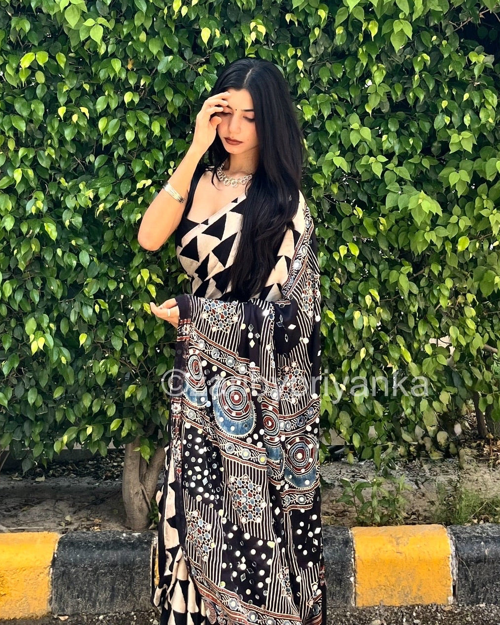 Tanima - Pure Modal Ajrakh Mirror work saree