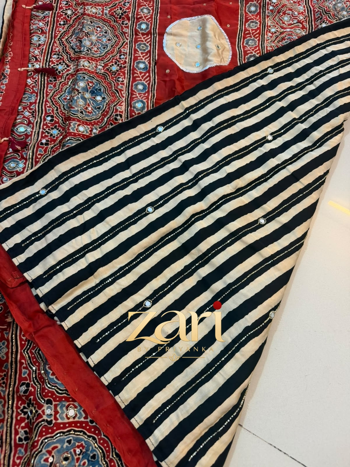 Kriti | Handcrafted Ajrakh Couture Saree