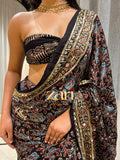 Torani | Handcrafted Ajrakh Couture Saree [Ready to dispatch]