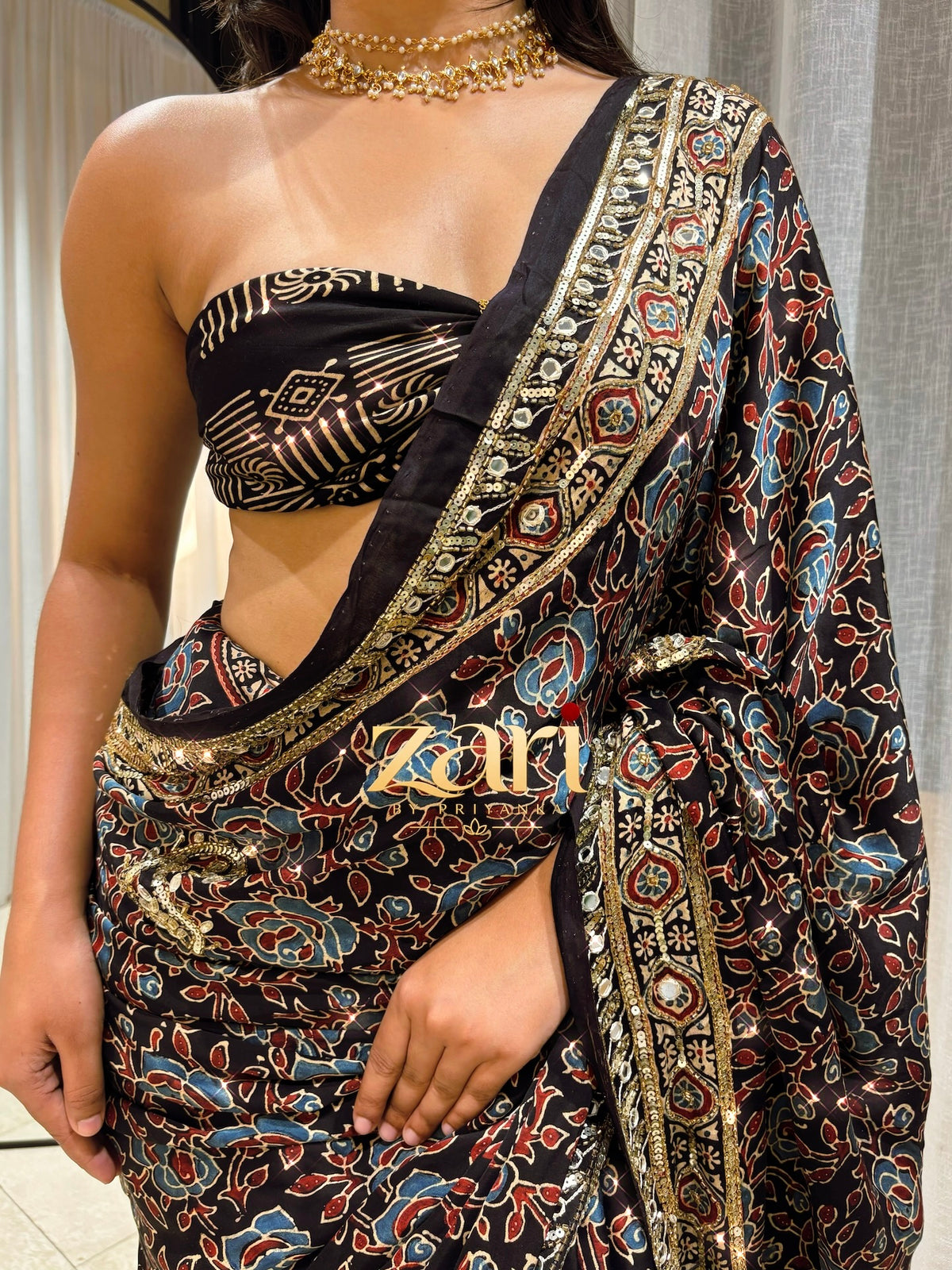 Torani | Handcrafted Ajrakh Couture Saree [Ready to dispatch]