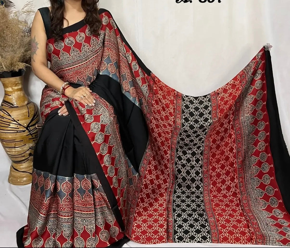 Sindoor  - Pure Modal Ajrakh saree