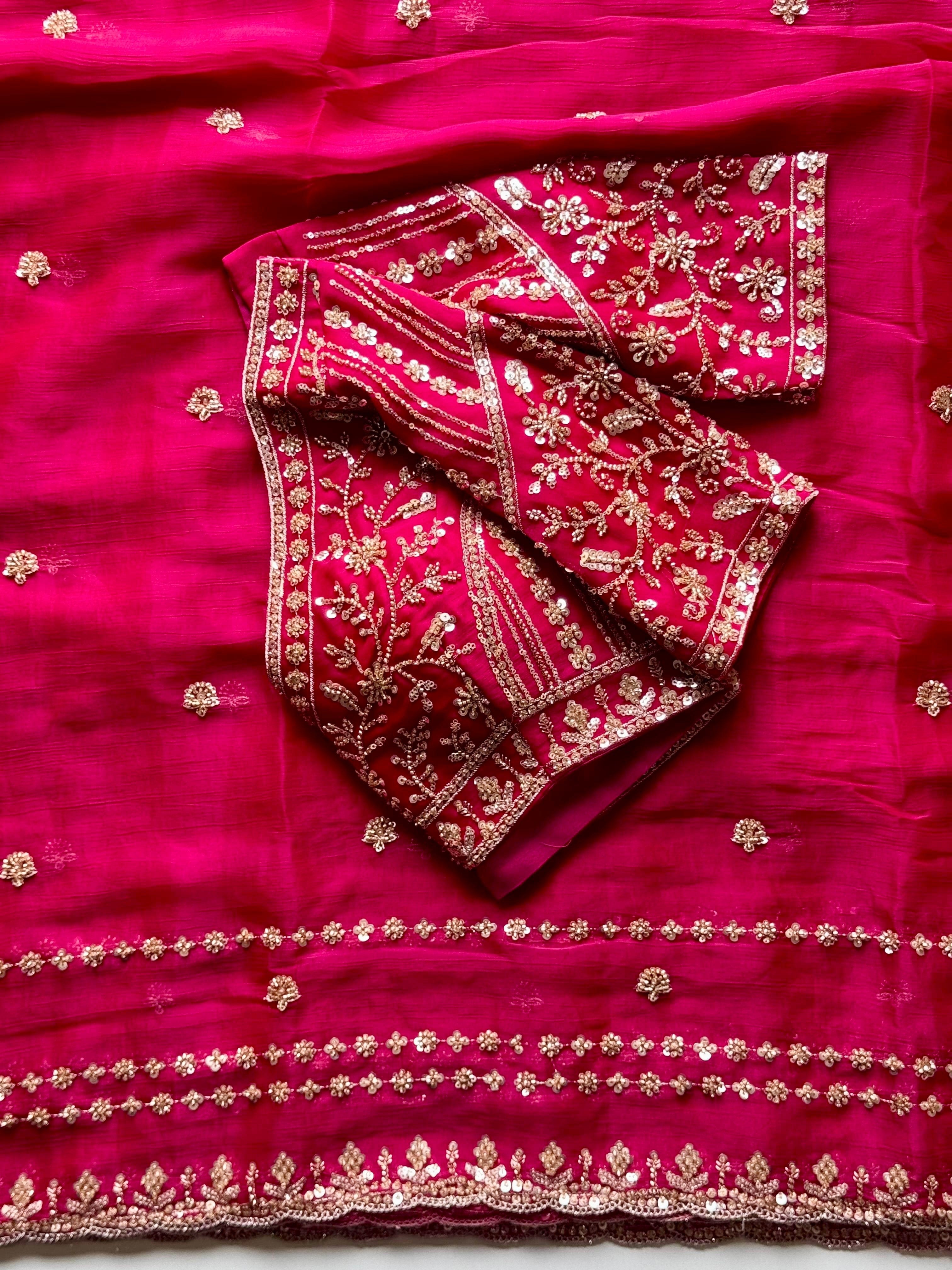Nikkat - Fuchsia Tissue Silk Cocktail Saree