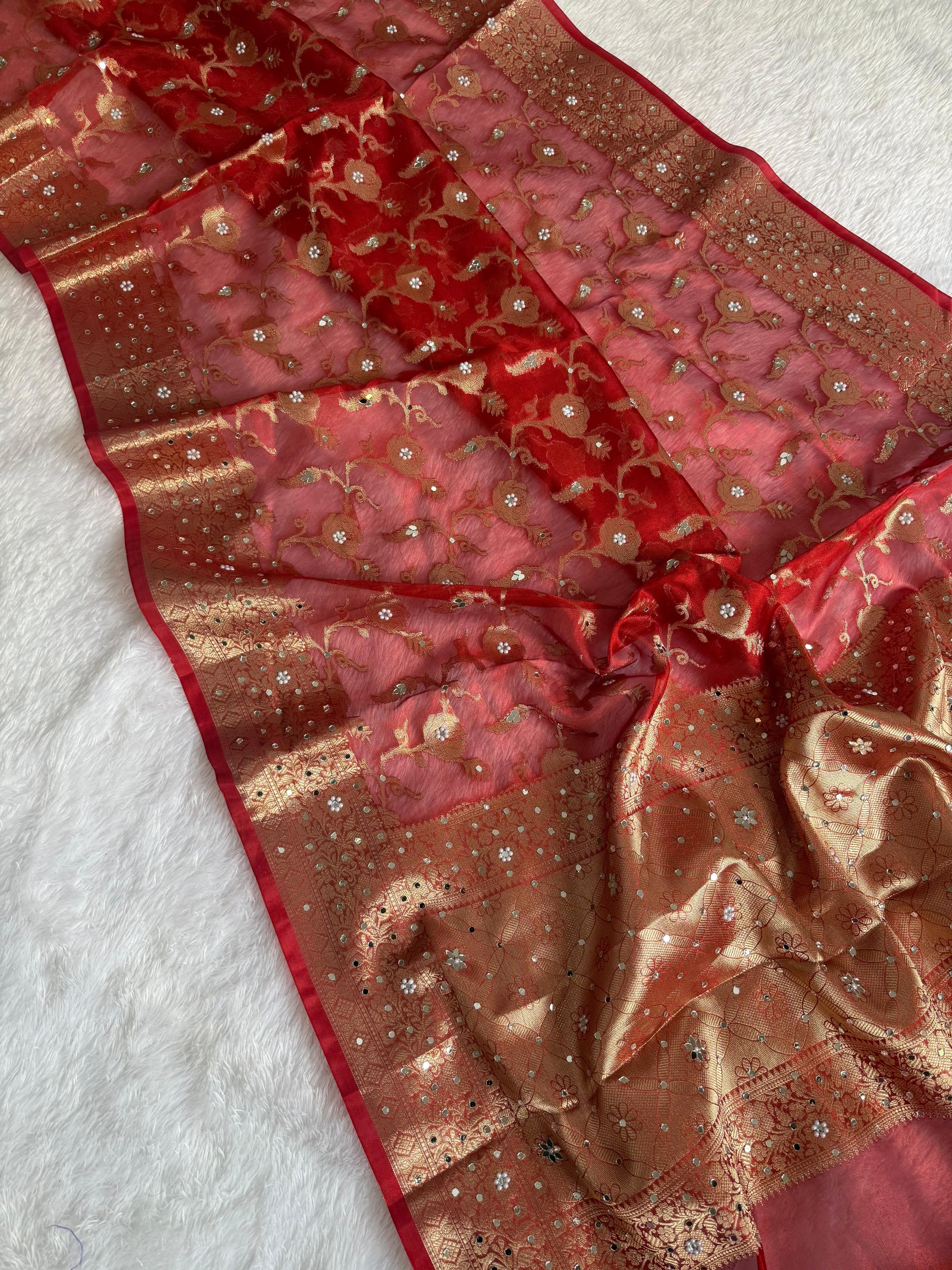 Maya - Tissue Silk Saree, paired with a stunning Brocade Blouse