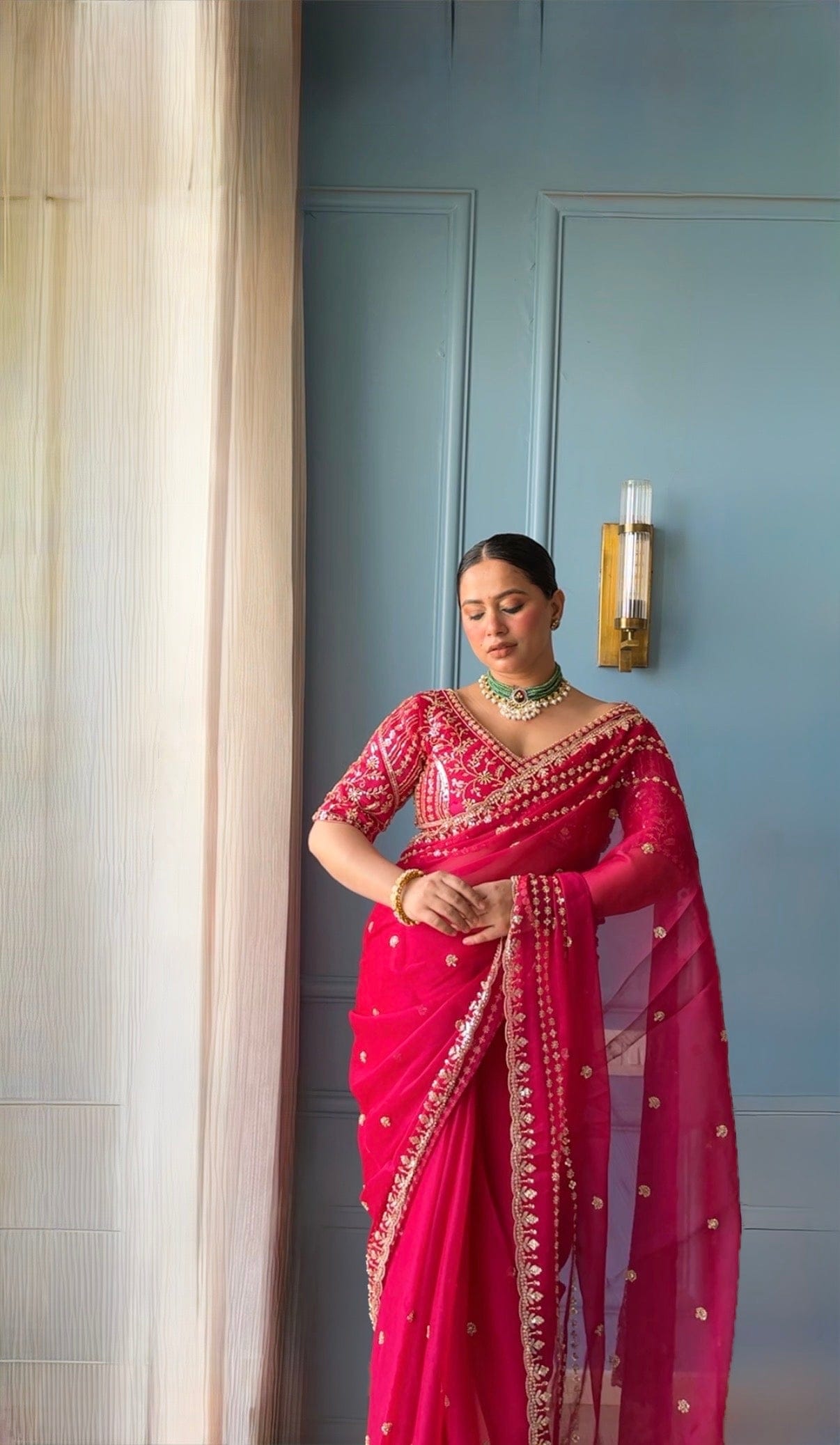 Nikkat - Fuchsia Tissue Silk Cocktail Saree